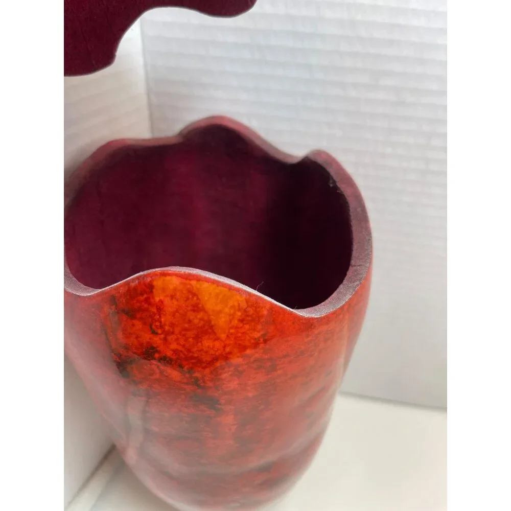 Handcrafted Large Gourd Abstract Chili Pepper Red &‎ Orange With Removable Lid